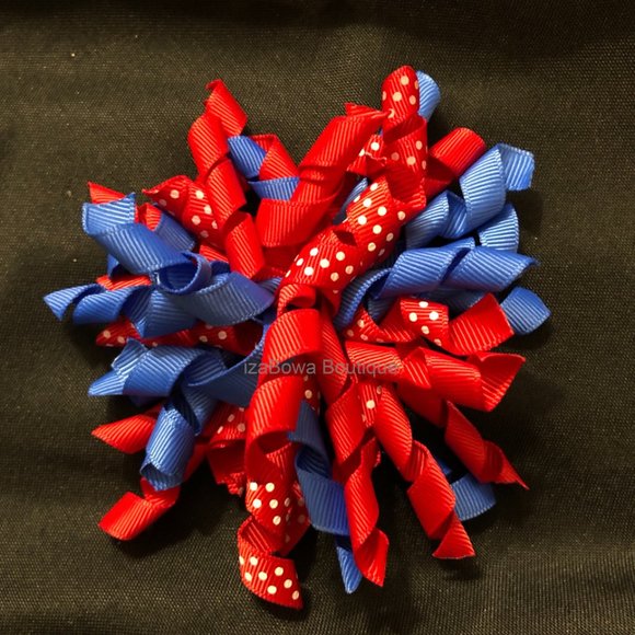 Royal Blue, Red & Red Polka Dot Korker Bow (2) 4B2108 Handmade NWT Boutique - Picture 3 of 3